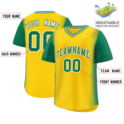 Custom Gold Kelly Green Personalized Raglan Sleeves Authentic Pullover Baseball Jersey