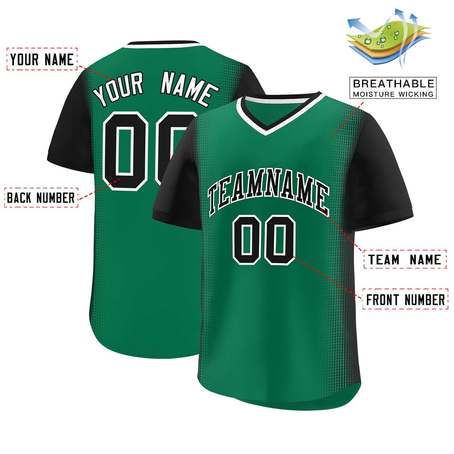 Custom Kelly Green Black Personalized Raglan Sleeves Authentic Pullover Baseball Jersey