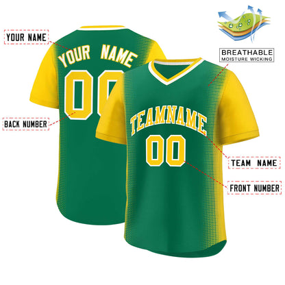 Custom Kelly Green Gold Personalized Raglan Sleeves Authentic Pullover Baseball Jersey