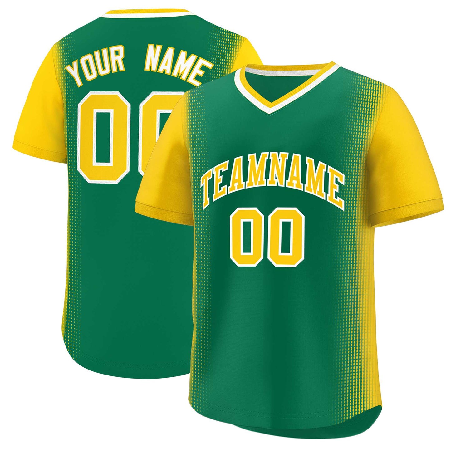 Custom Kelly Green Gold Personalized Raglan Sleeves Authentic Pullover Baseball Jersey