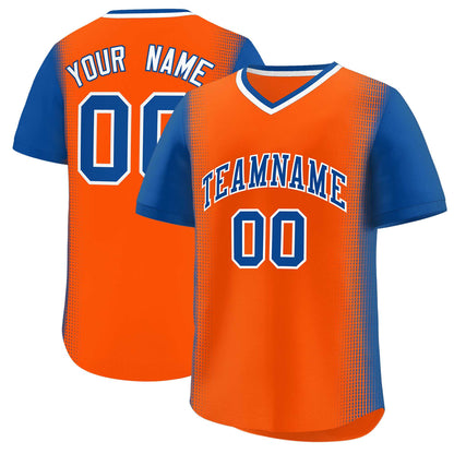 Custom Orange Royal Personalized Raglan Sleeves Authentic Pullover Baseball Jersey