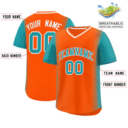 Custom Orange Aqua Personalized Raglan Sleeves Authentic Pullover Baseball Jersey