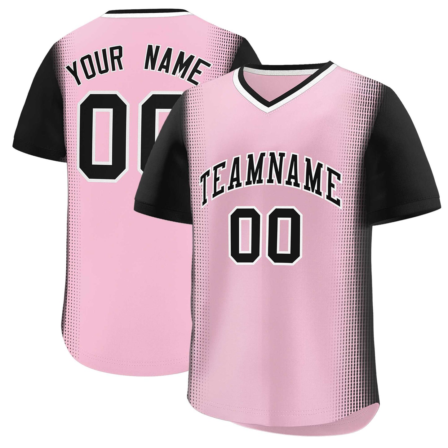 Custom Light Pink Black Personalized Raglan Sleeves Authentic Pullover Baseball Jersey