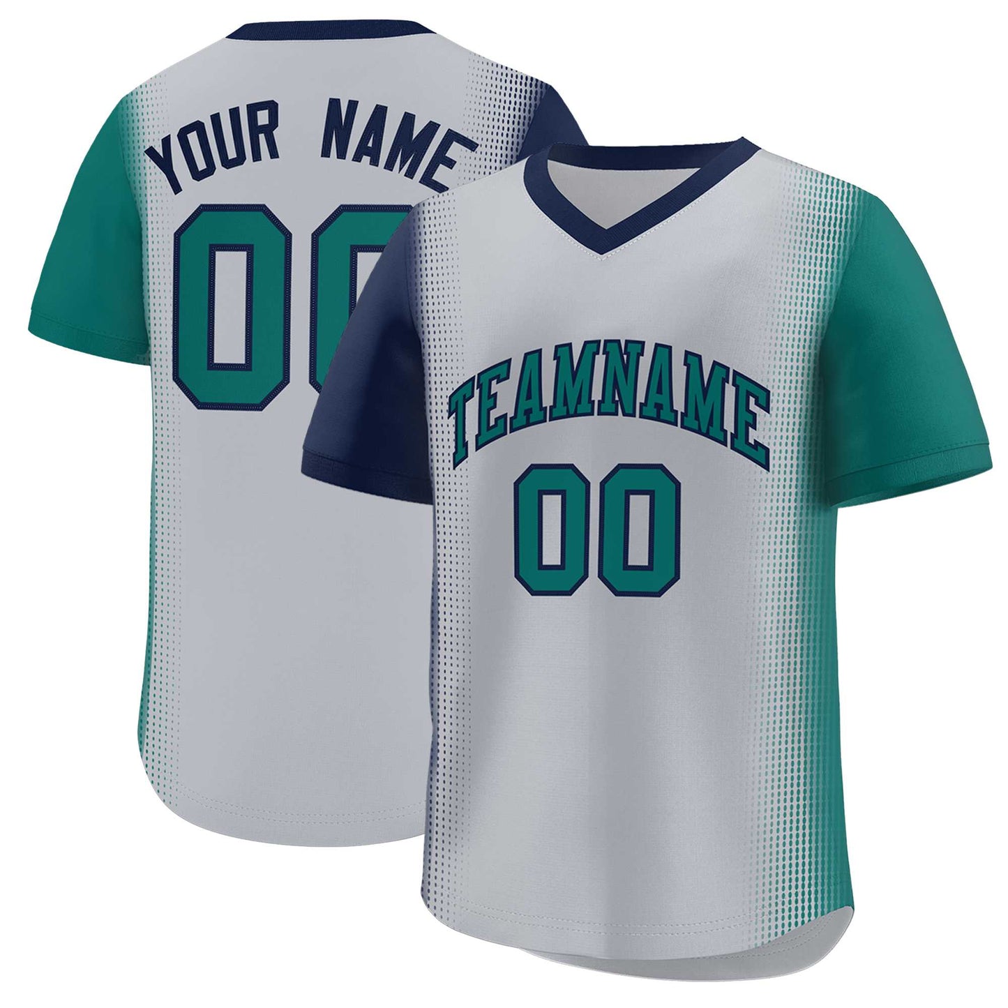 Custom Gray Navy-Aqua Personalized Raglan Sleeves Authentic Pullover Baseball Jersey