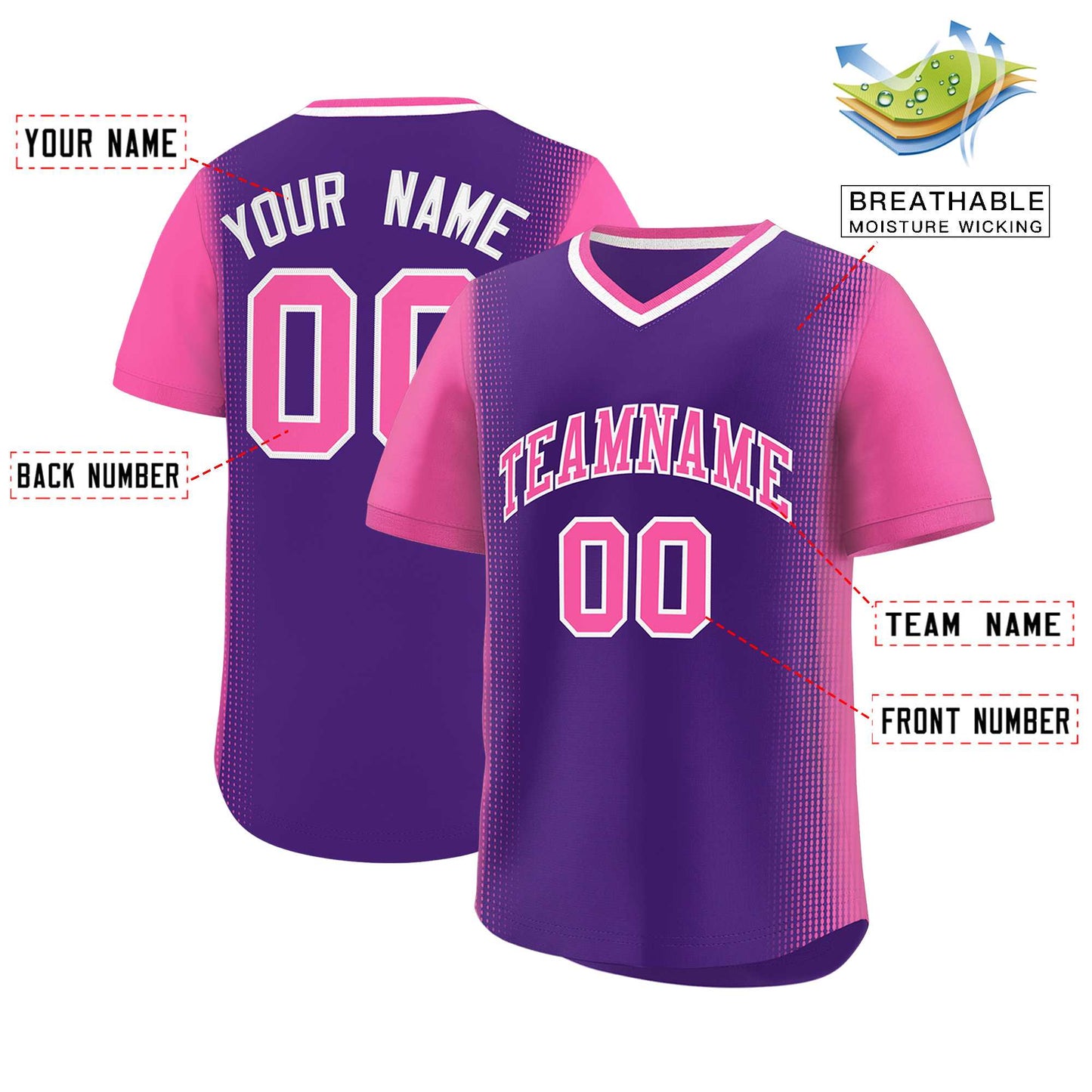 Custom Purple Pink Personalized Raglan Sleeves Authentic Pullover Baseball Jersey