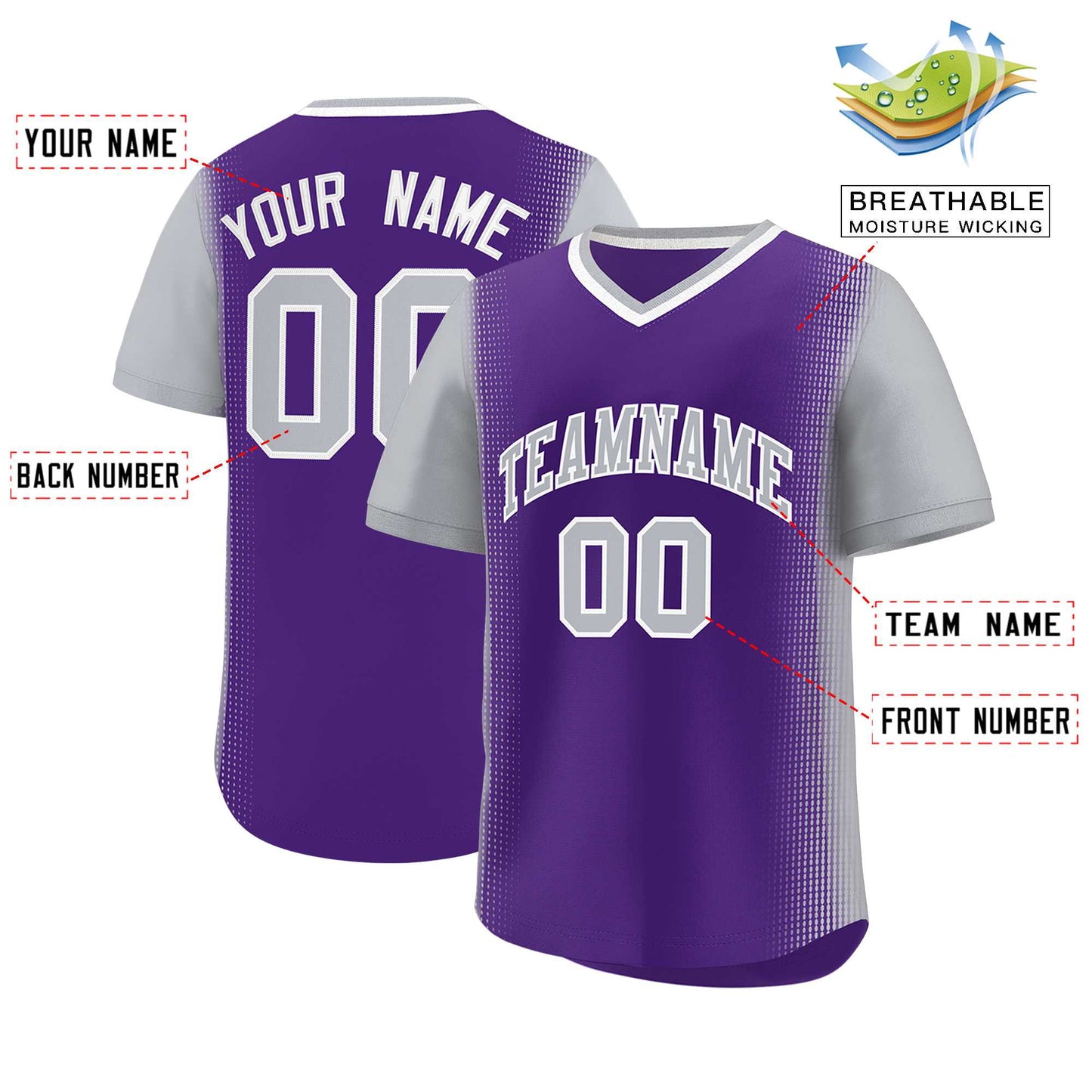 Custom Purple Gray Personalized Raglan Sleeves Authentic Pullover Baseball Jersey