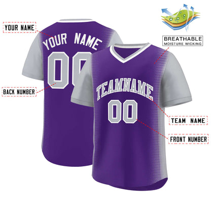 Custom Purple Gray Personalized Raglan Sleeves Authentic Pullover Baseball Jersey