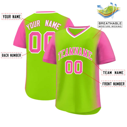 Custom Neon Green Pink Personalized Raglan Sleeves Authentic Pullover Baseball Jersey