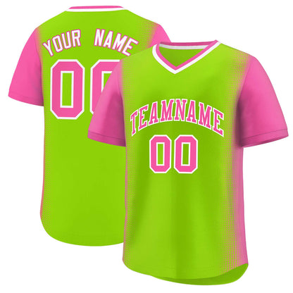 Custom Neon Green Pink Personalized Raglan Sleeves Authentic Pullover Baseball Jersey