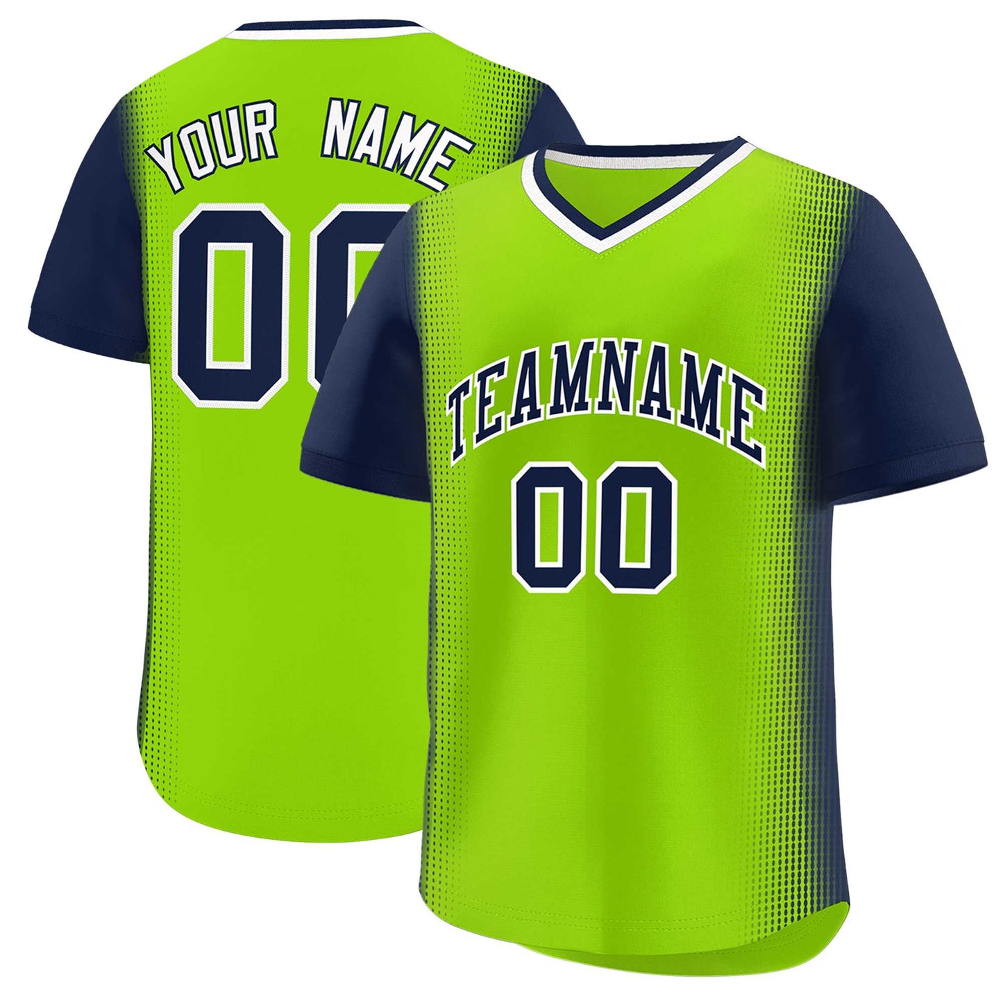 Custom Neon Green Navy Personalized Raglan Sleeves Authentic Pullover Baseball Jersey