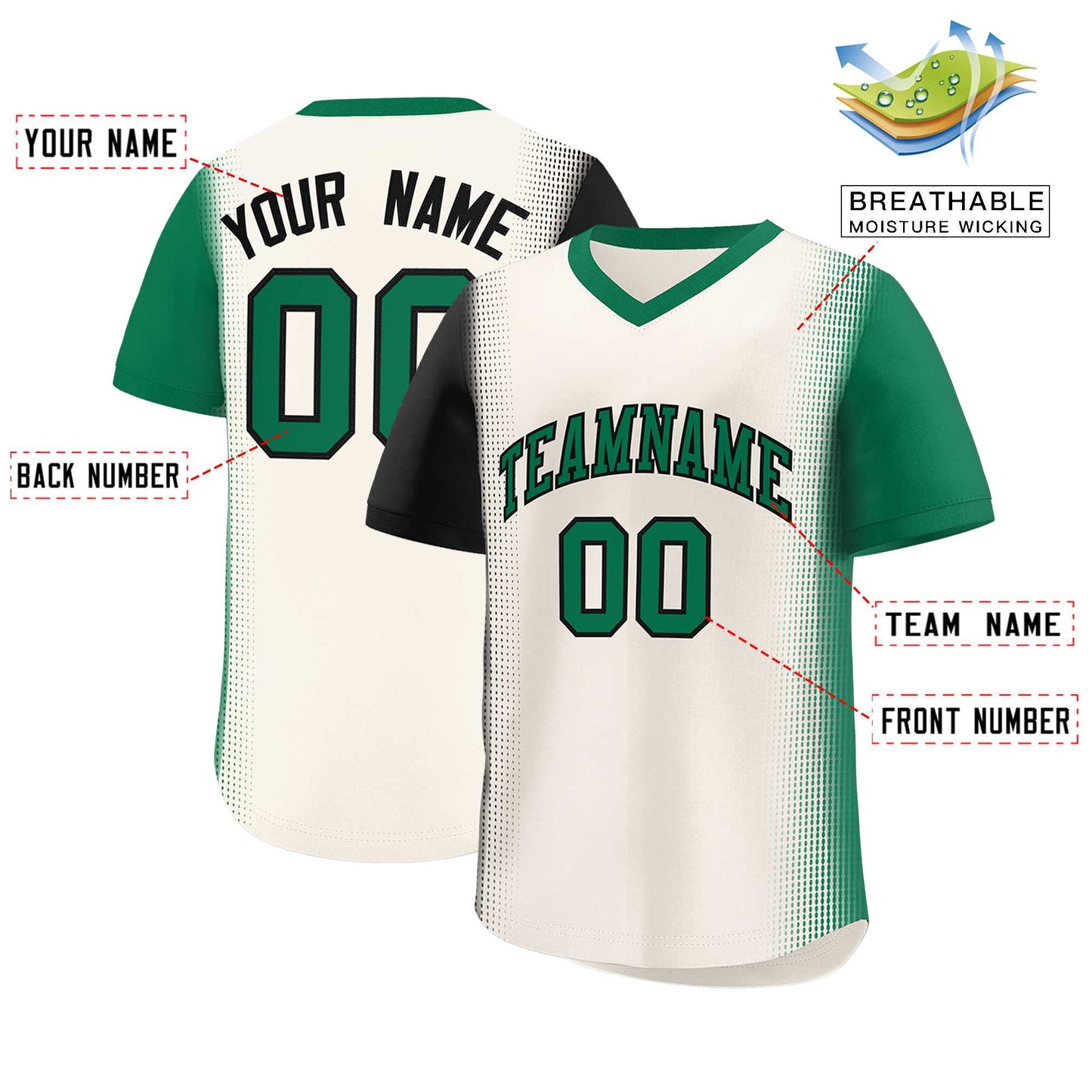 Custom Cream Black-Kelly Green Personalized Raglan Sleeves Authentic Pullover Baseball Jersey