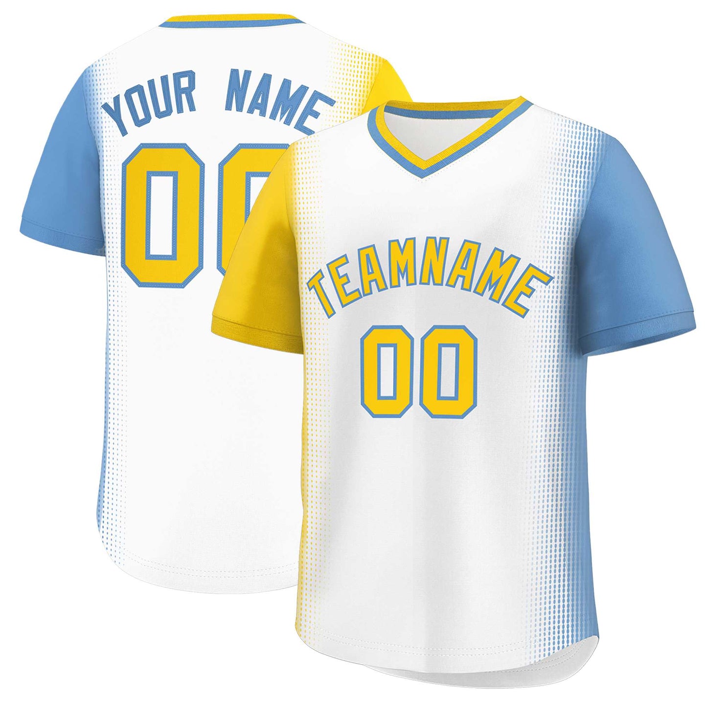 Custom White Gold-Light Blue Personalized Raglan Sleeves Authentic Pullover Baseball Jersey