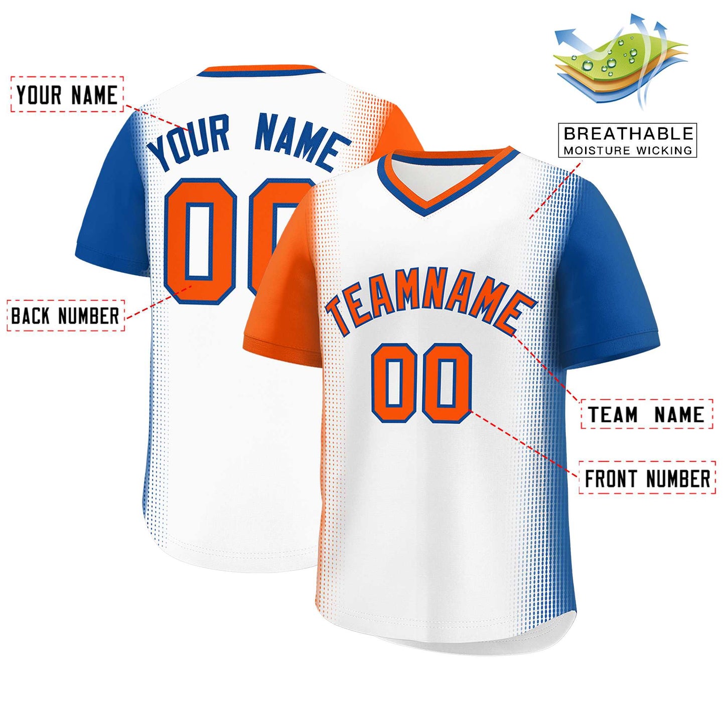 Custom White Orange-Royal Personalized Raglan Sleeves Authentic Pullover Baseball Jersey