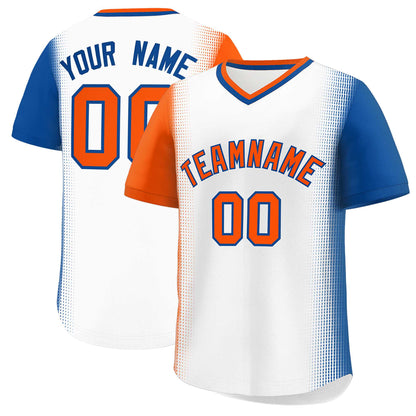 Custom White Orange-Royal Personalized Raglan Sleeves Authentic Pullover Baseball Jersey