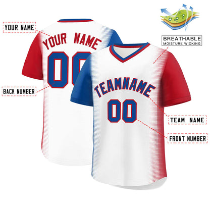 Custom White Royal-Red Personalized Raglan Sleeves Authentic Pullover Baseball Jersey