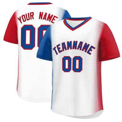 Custom White Royal-Red Personalized Raglan Sleeves Authentic Pullover Baseball Jersey