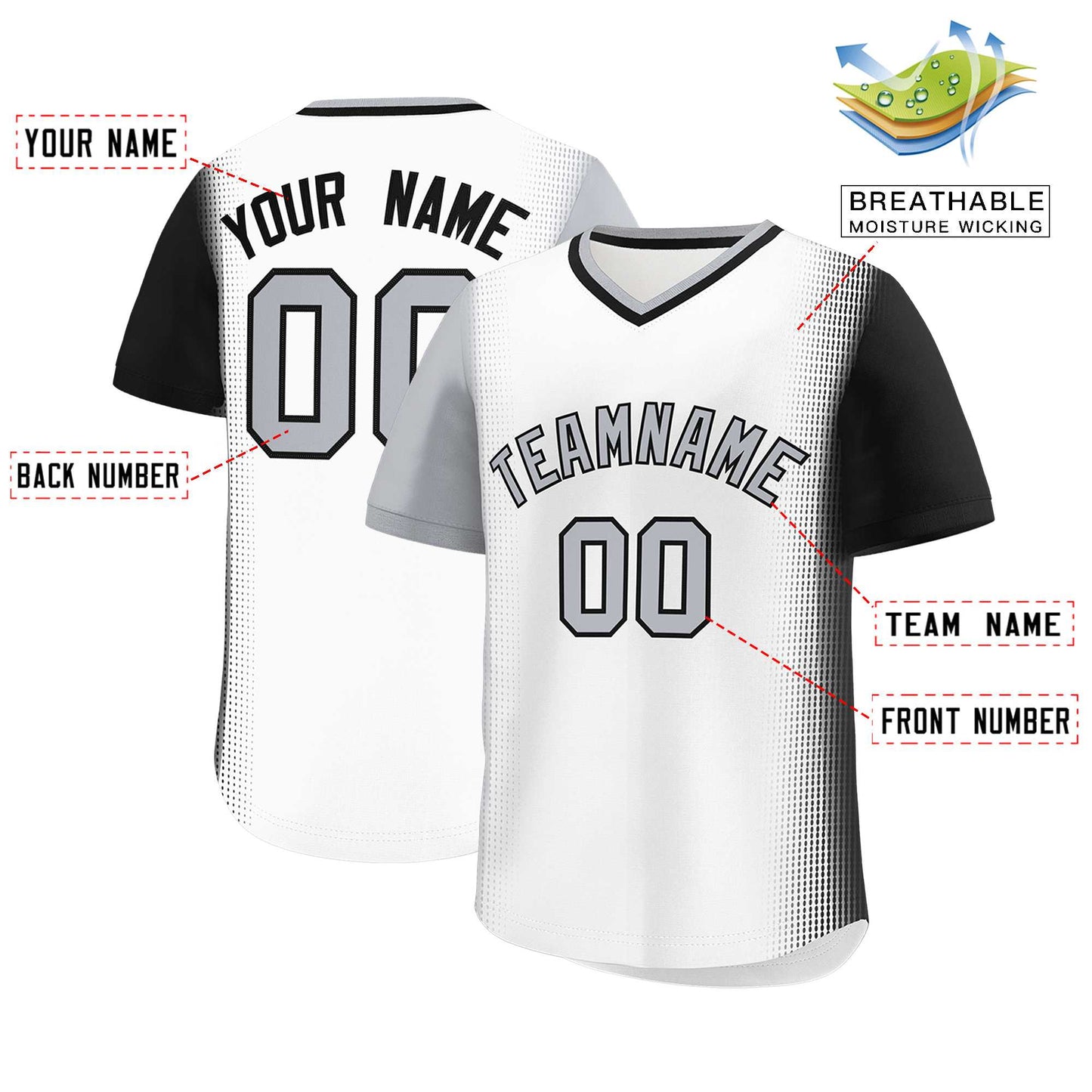 Custom White Gray-Black Personalized Raglan Sleeves Authentic Pullover Baseball Jersey