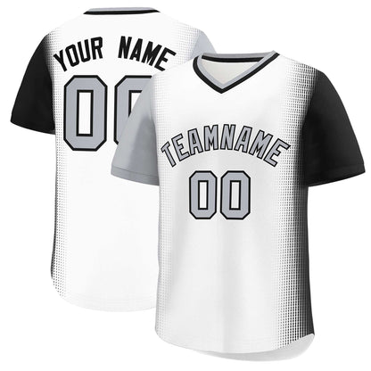 Custom White Gray-Black Personalized Raglan Sleeves Authentic Pullover Baseball Jersey