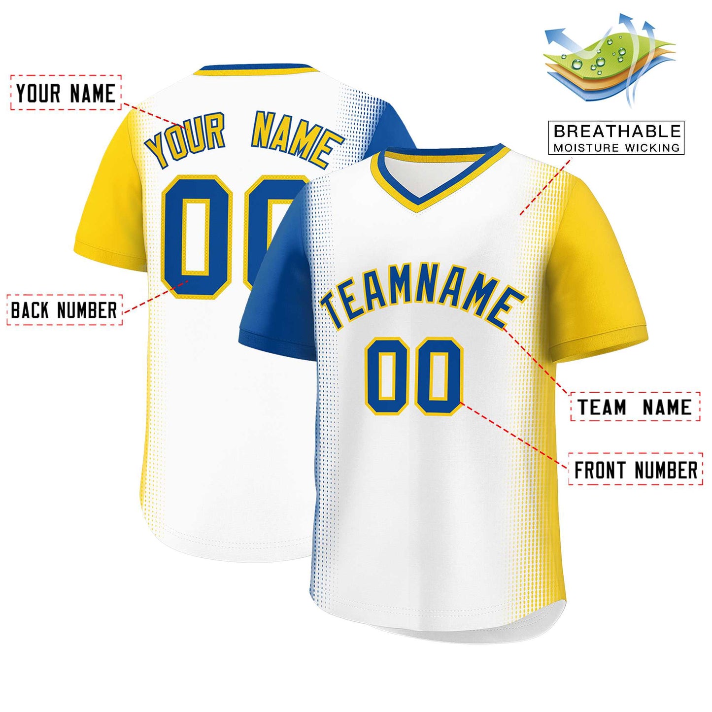 Custom White Royal-Gold Personalized Raglan Sleeves Authentic Pullover Baseball Jersey