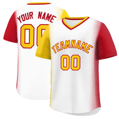 Custom White Gold-Red Personalized Raglan Sleeves Authentic Pullover Baseball Jersey