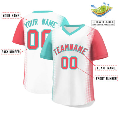 Custom White Bright Green-Light Red Personalized Raglan Sleeves Authentic Pullover Baseball Jersey