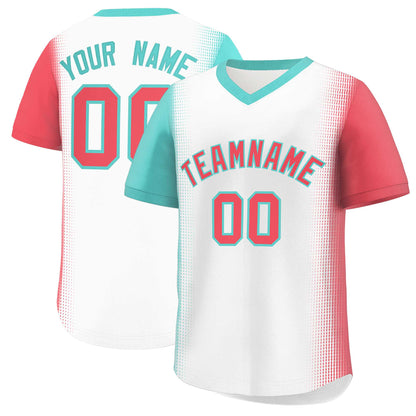 Custom White Bright Green-Light Red Personalized Raglan Sleeves Authentic Pullover Baseball Jersey