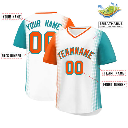 Custom White Orange-Aqua Personalized Raglan Sleeves Authentic Pullover Baseball Jersey