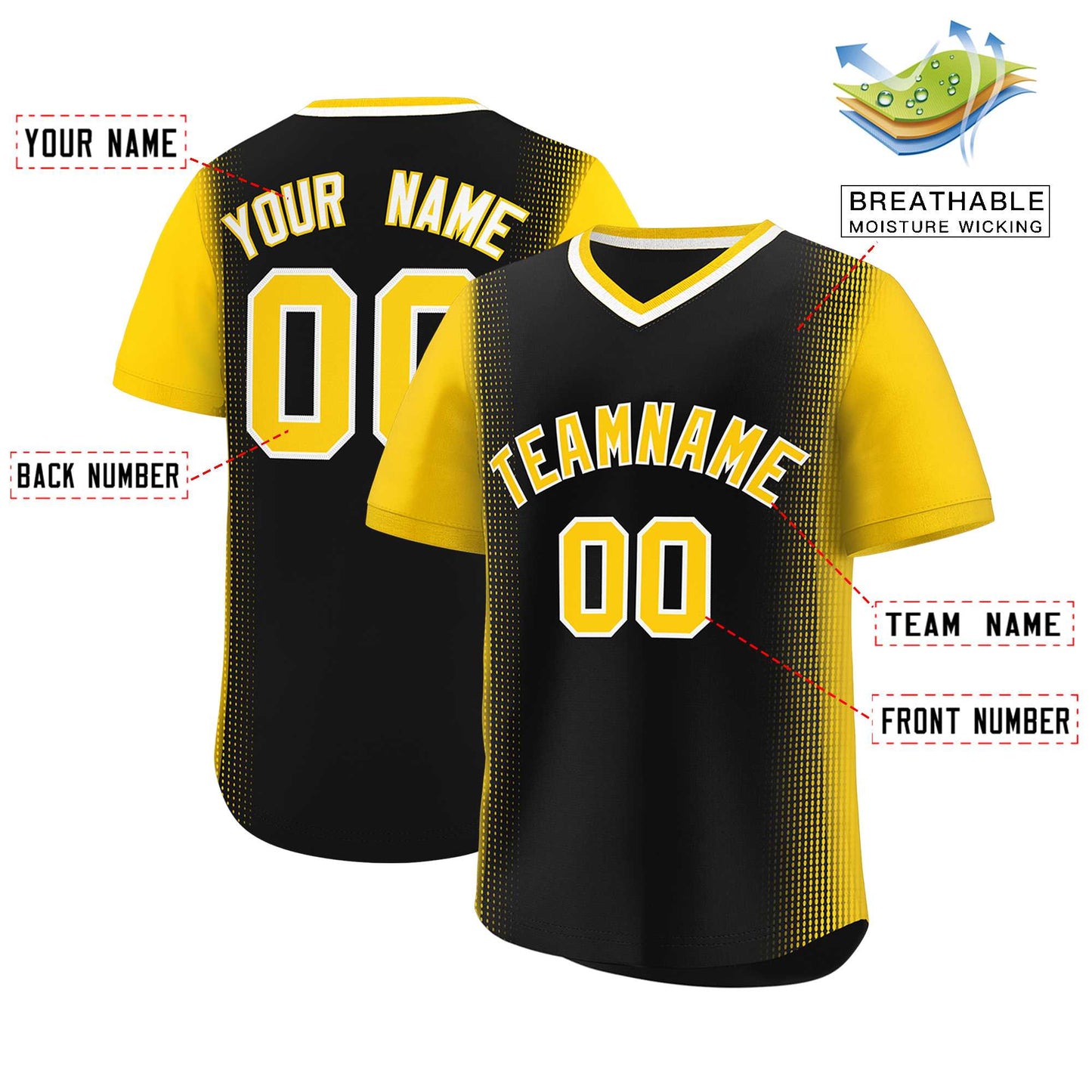 Custom Black Gold Personalized Raglan Sleeves Authentic Pullover Baseball Jersey