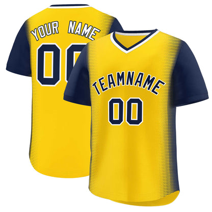 Custom Gold Navy Personalized Raglan Sleeves Authentic Pullover Baseball Jersey