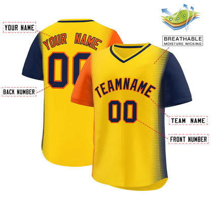 Custom Gold Orange-Navy Personalized Raglan Sleeves Authentic Pullover Baseball Jersey