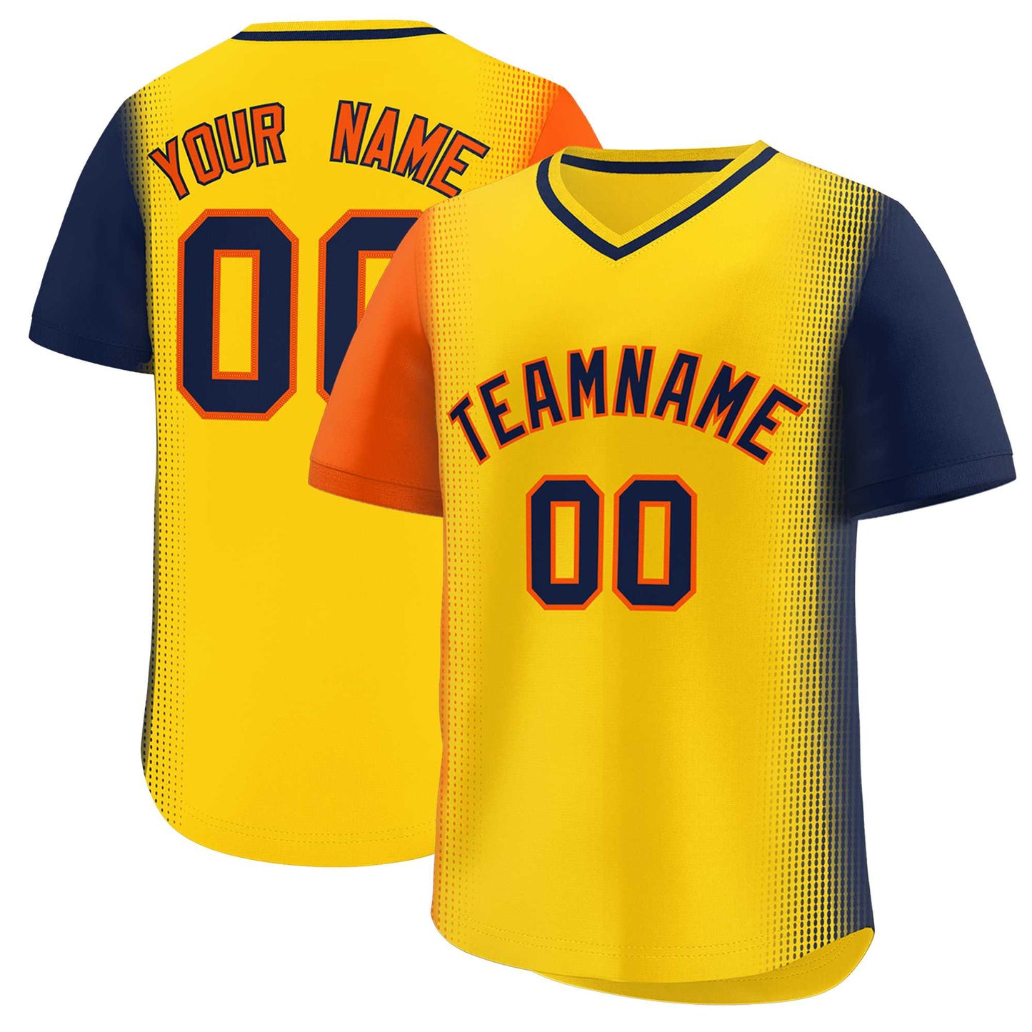 Custom Gold Orange-Navy Personalized Raglan Sleeves Authentic Pullover Baseball Jersey