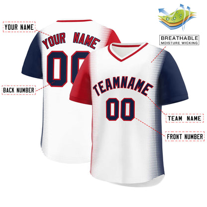 Custom White Red-Navy Personalized Raglan Sleeves Authentic Pullover Baseball Jersey