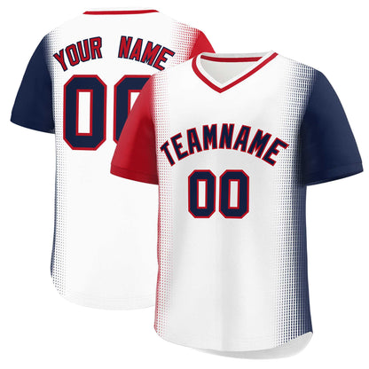 Custom White Red-Navy Personalized Raglan Sleeves Authentic Pullover Baseball Jersey