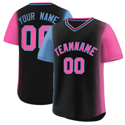 Custom Black Light Blue-Pink Personalized Raglan Sleeves Authentic Pullover Baseball Jersey