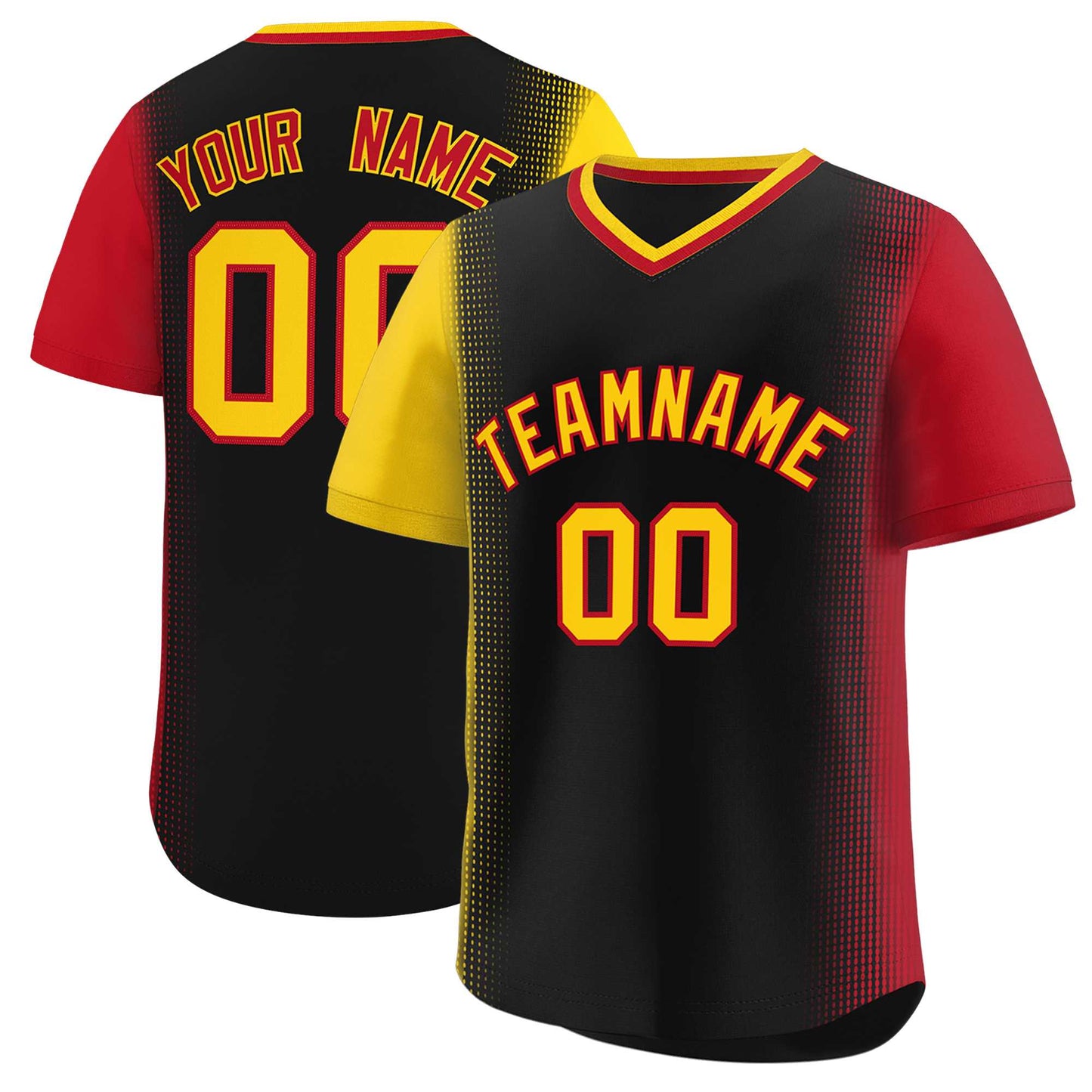 Custom Black Gold-Red Personalized Raglan Sleeves Authentic Pullover Baseball Jersey