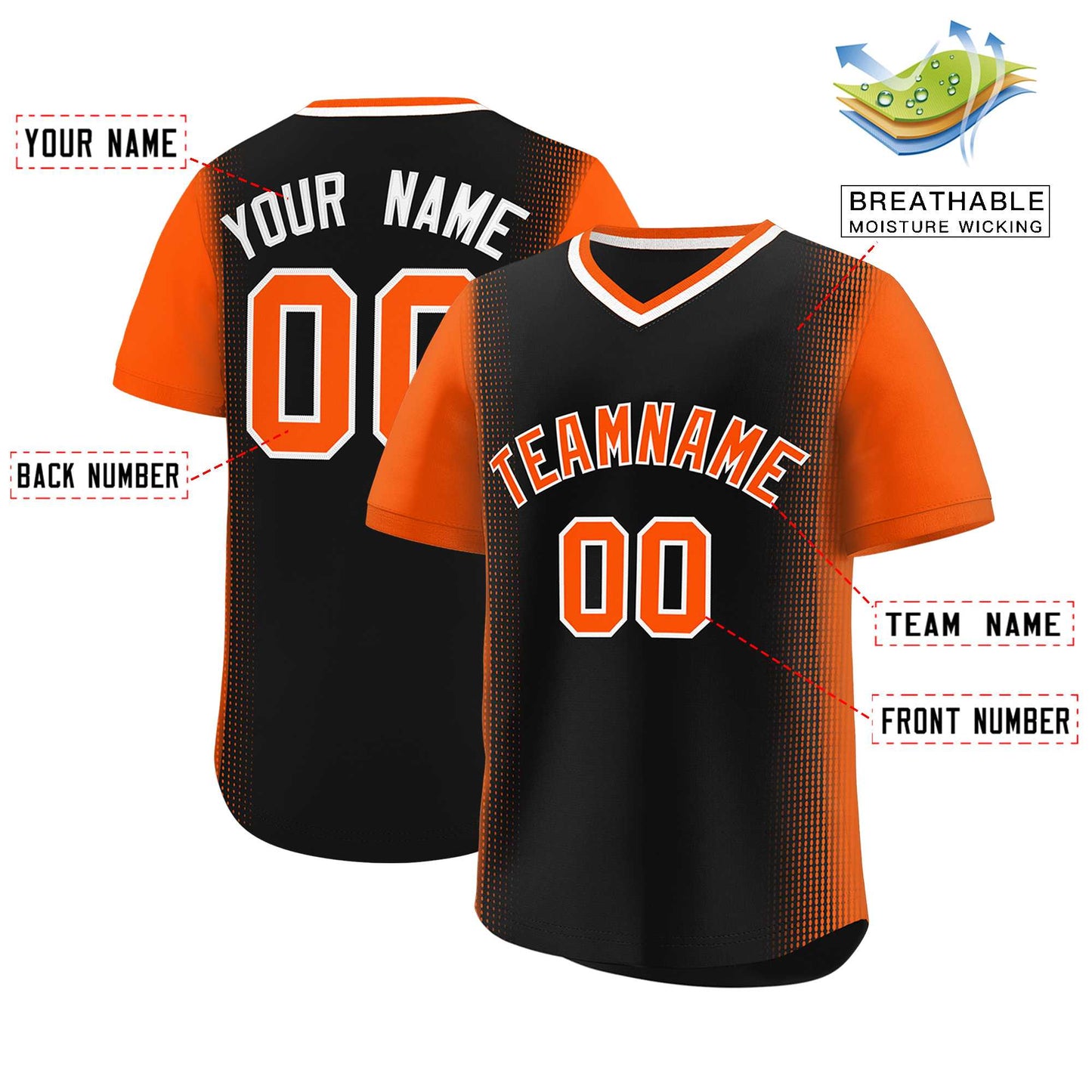 Custom Black Orange Personalized Raglan Sleeves Authentic Pullover Baseball Jersey