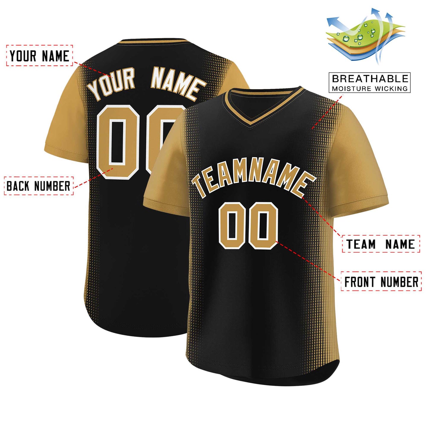 Custom Black Old Gold Personalized Raglan Sleeves Authentic Pullover Baseball Jersey