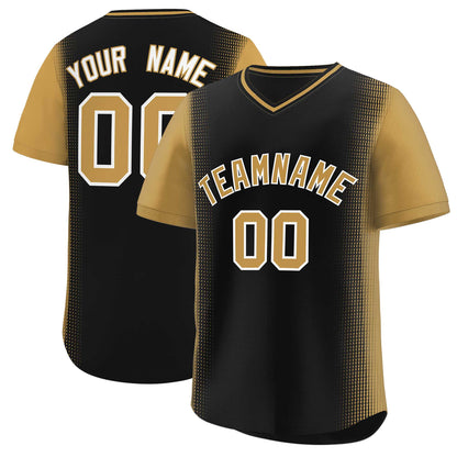 Custom Black Old Gold Personalized Raglan Sleeves Authentic Pullover Baseball Jersey