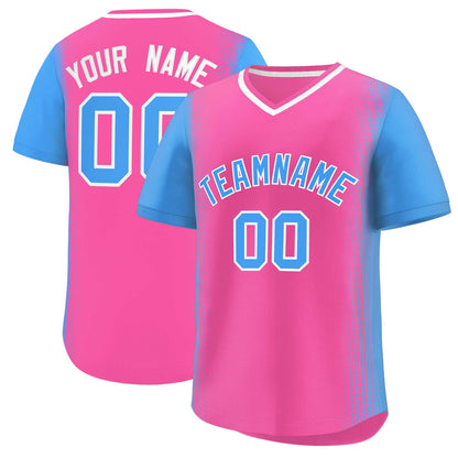 Custom Pink Powder Blue Personalized Raglan Sleeves Authentic Pullover Baseball Jersey