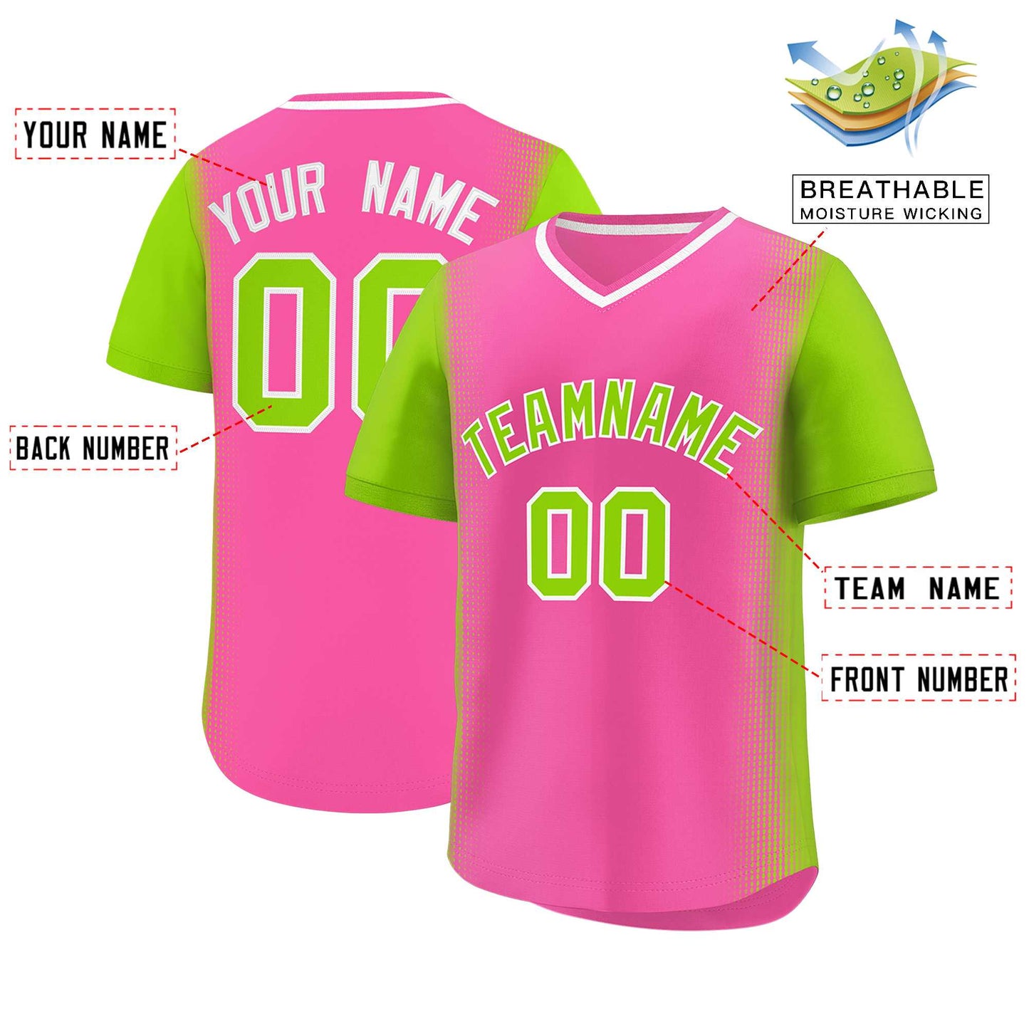 Custom Pink Neon Green Personalized Raglan Sleeves Authentic Pullover Baseball Jersey