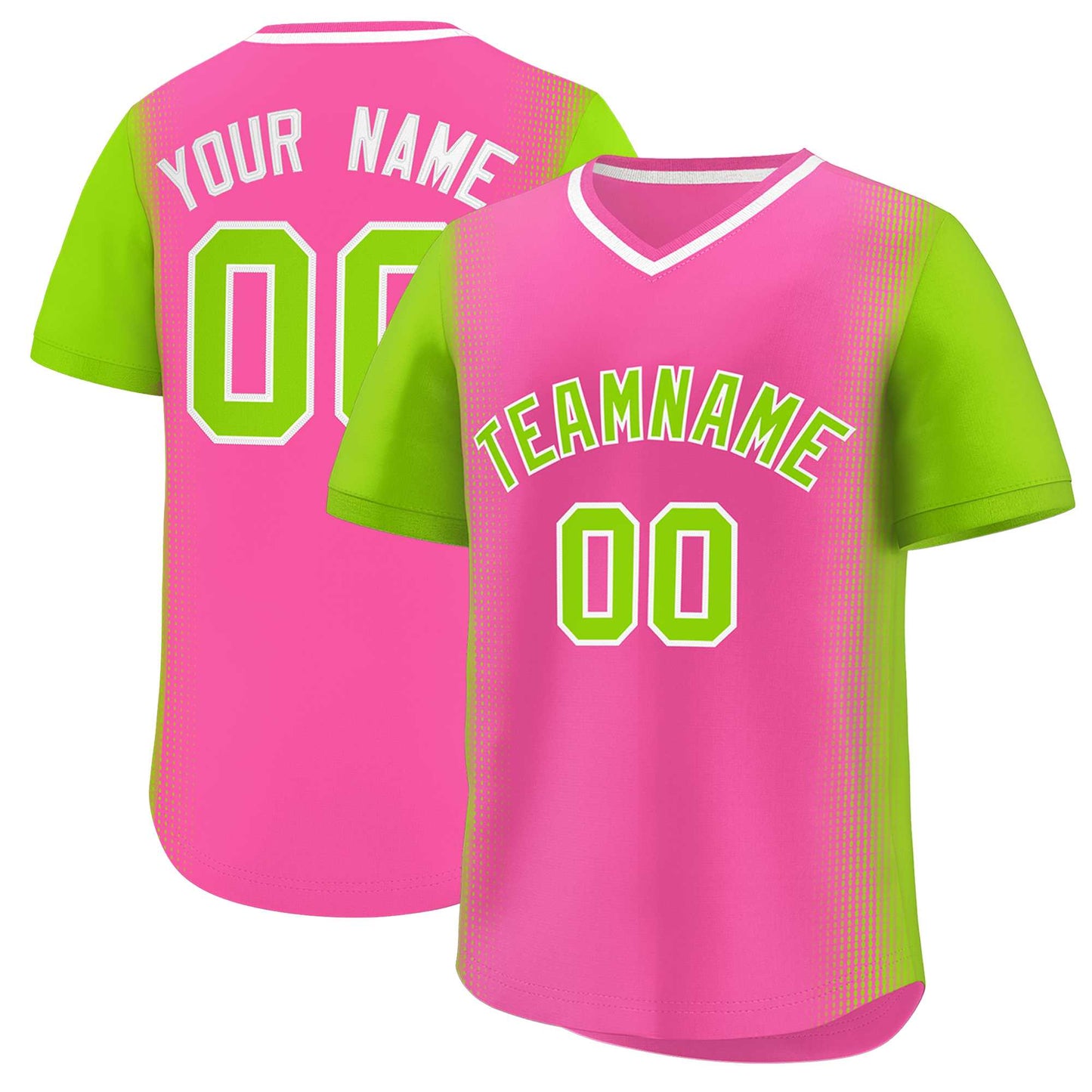 Custom Pink Neon Green Personalized Raglan Sleeves Authentic Pullover Baseball Jersey