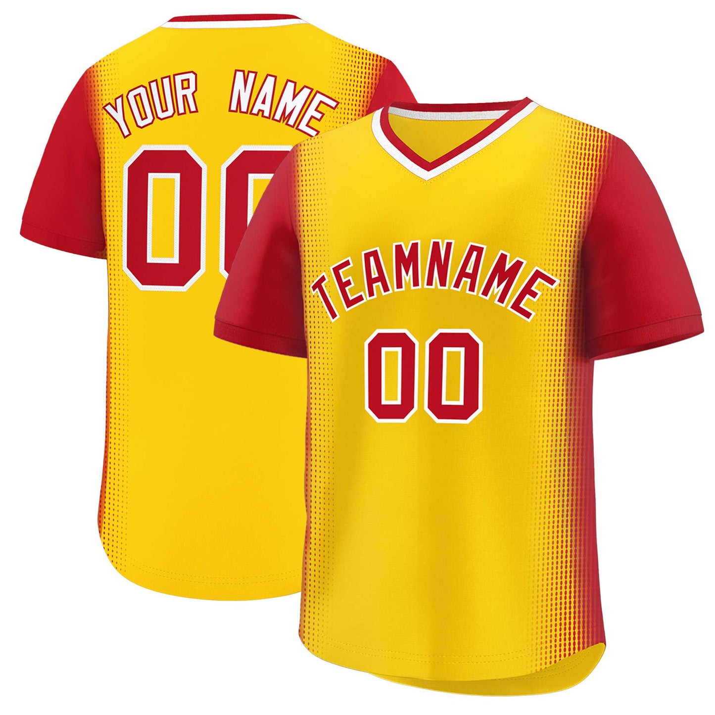 Custom Gold Red Personalized Raglan Sleeves Authentic Pullover Baseball Jersey