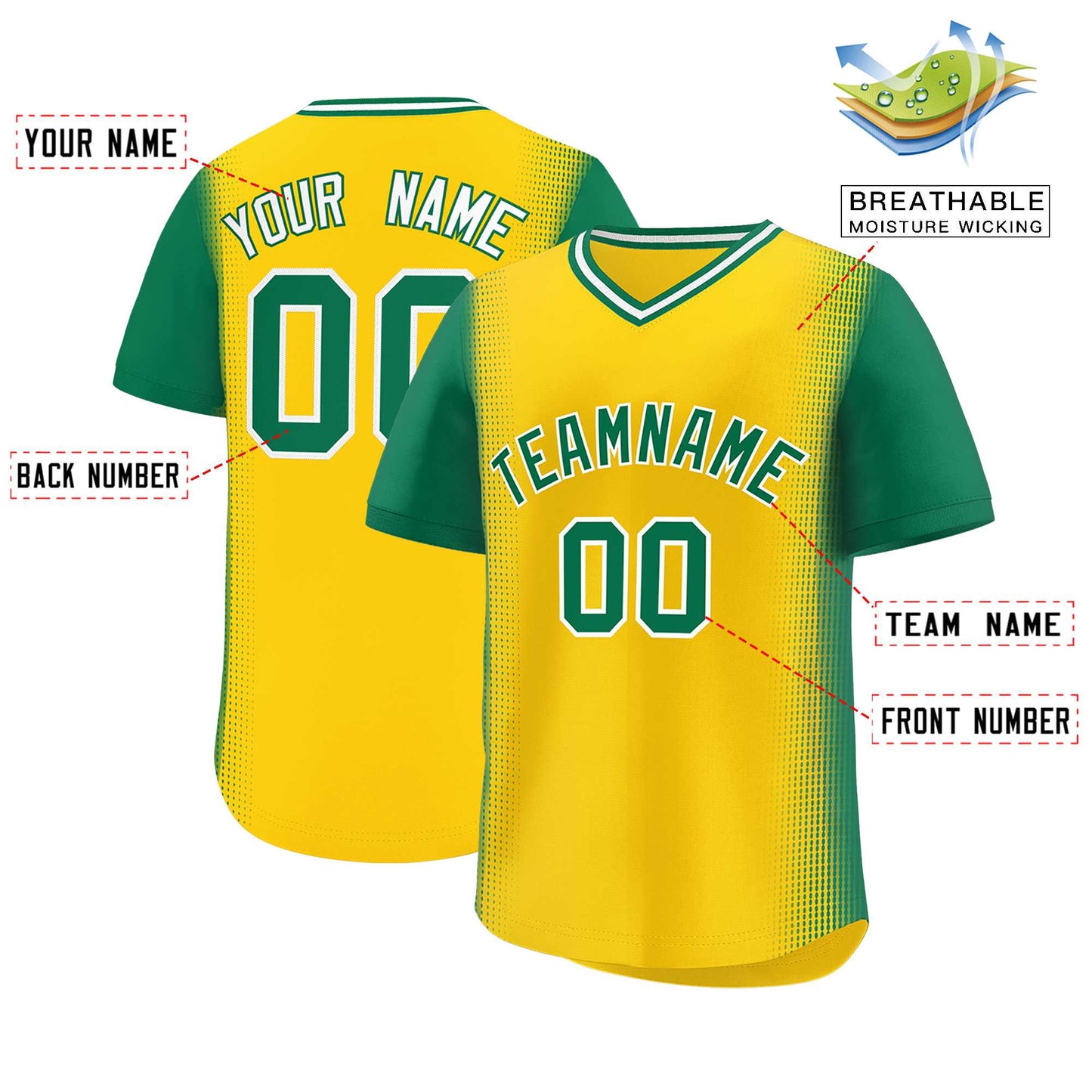 Custom Gold Kelly Green Personalized Raglan Sleeves Authentic Pullover Baseball Jersey