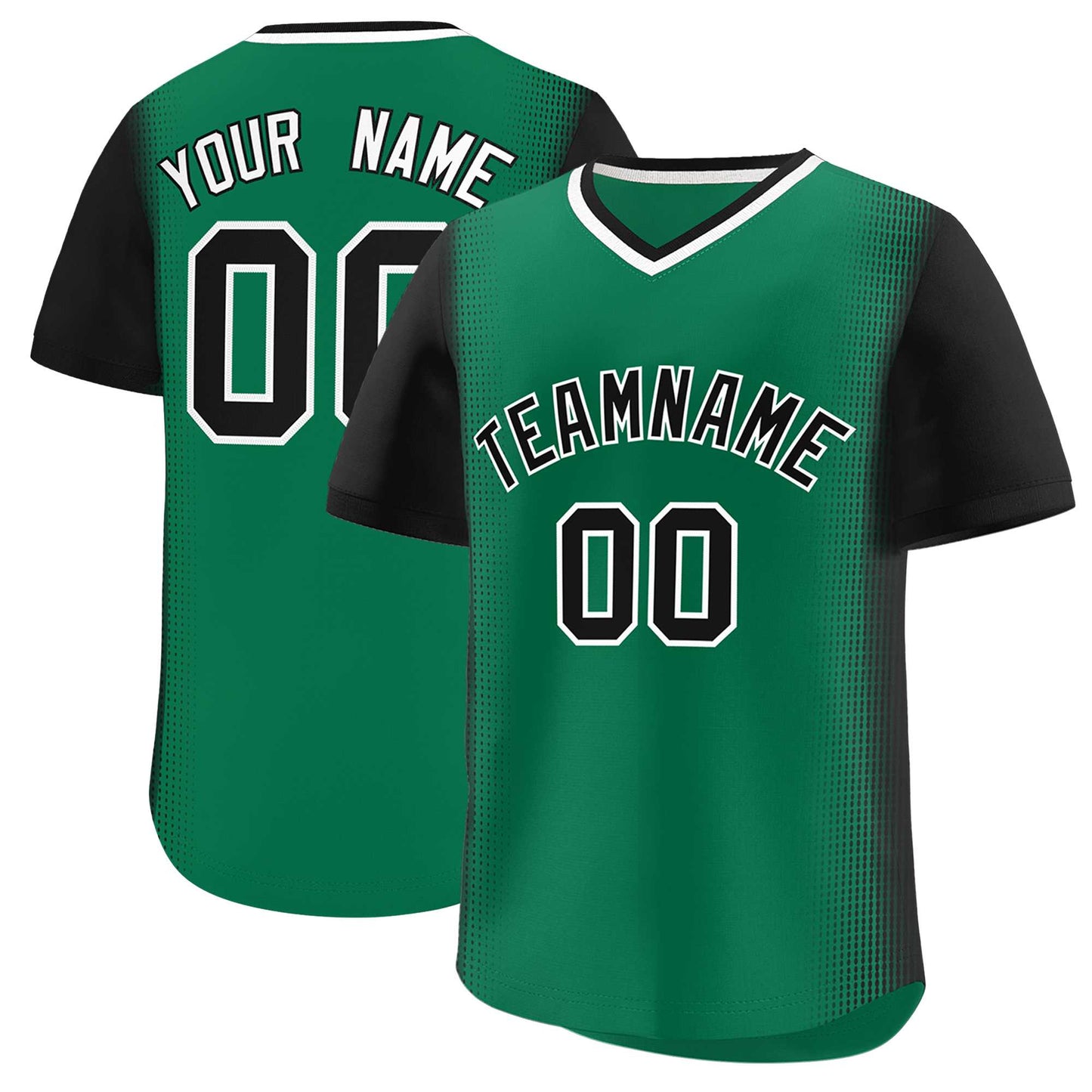 Custom Kelly Green Black Personalized Raglan Sleeves Authentic Pullover Baseball Jersey