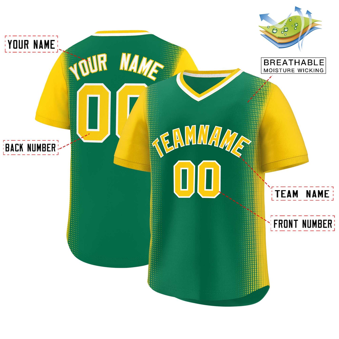 Custom Kelly Green Gold Personalized Raglan Sleeves Authentic Pullover Baseball Jersey