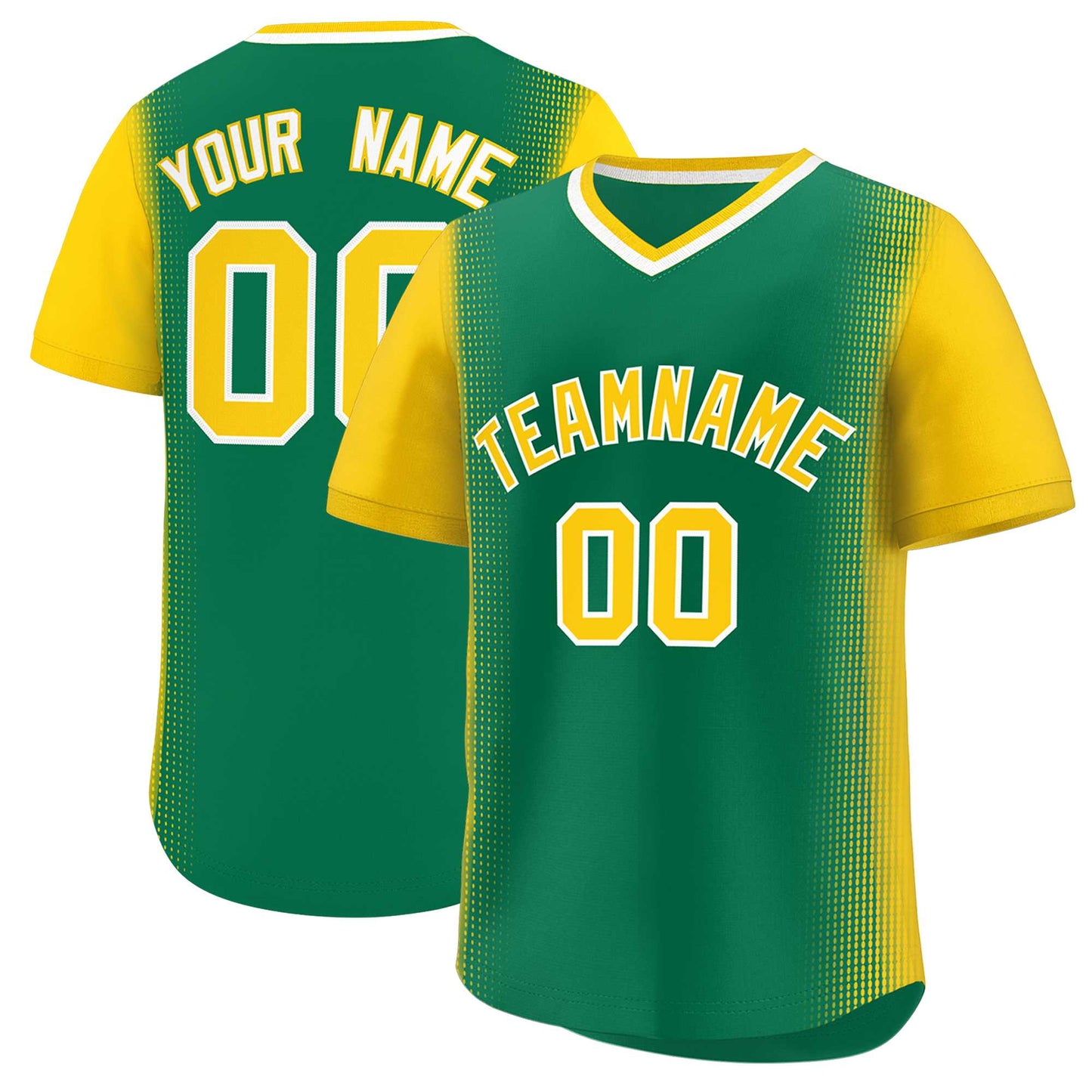 Custom Kelly Green Gold Personalized Raglan Sleeves Authentic Pullover Baseball Jersey