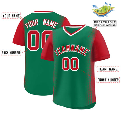 Custom Kelly Green Red Personalized Raglan Sleeves Authentic Pullover Baseball Jersey