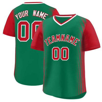 Custom Kelly Green Red Personalized Raglan Sleeves Authentic Pullover Baseball Jersey