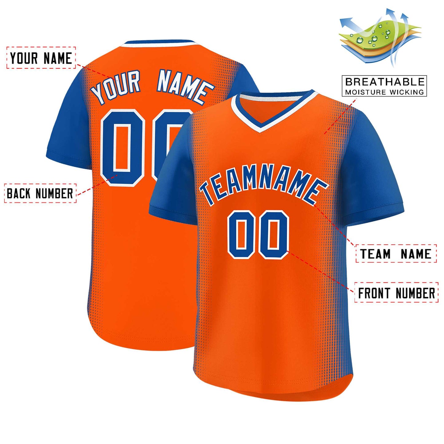 Custom Orange Royal Personalized Raglan Sleeves Authentic Pullover Baseball Jersey