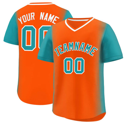 Custom Orange Aqua Personalized Raglan Sleeves Authentic Pullover Baseball Jersey